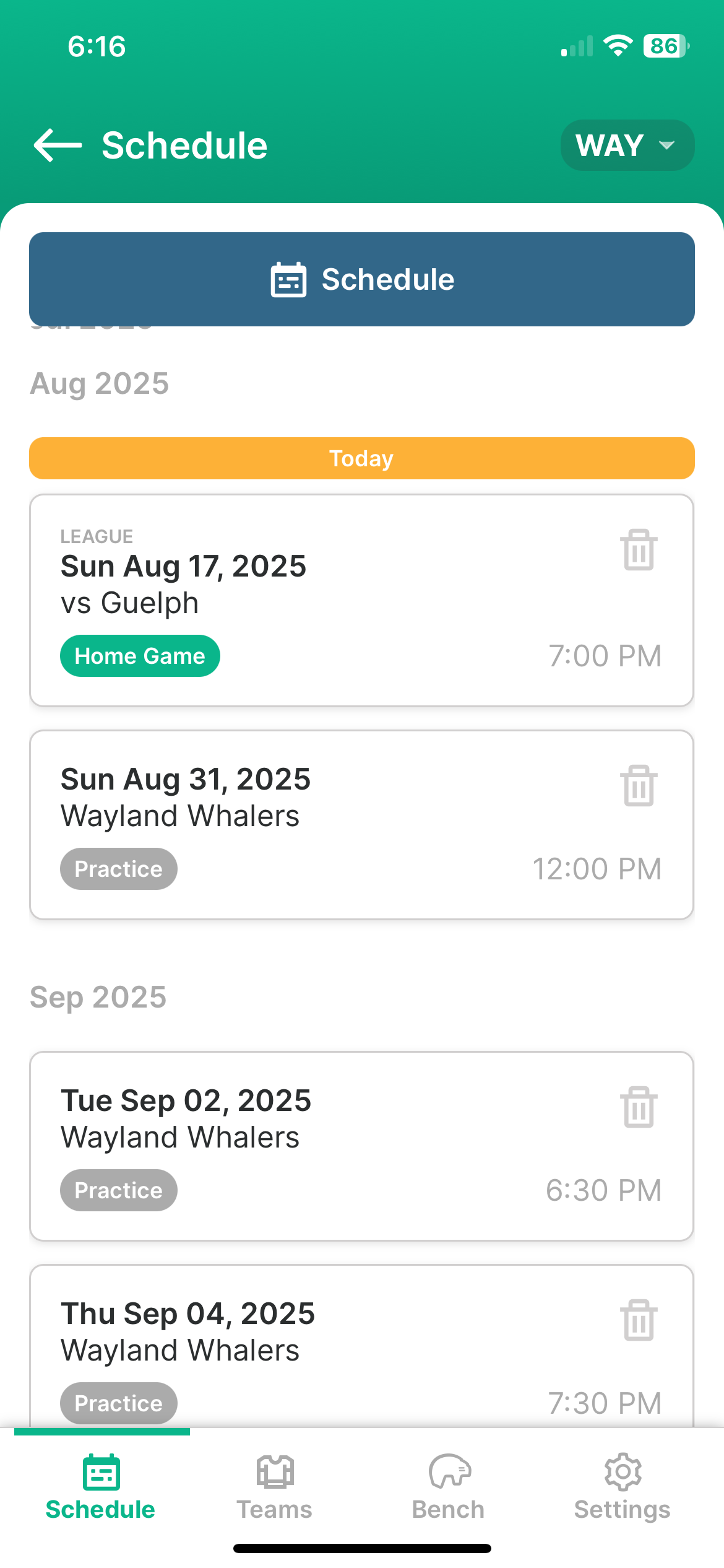 Tracky Schedule Screen