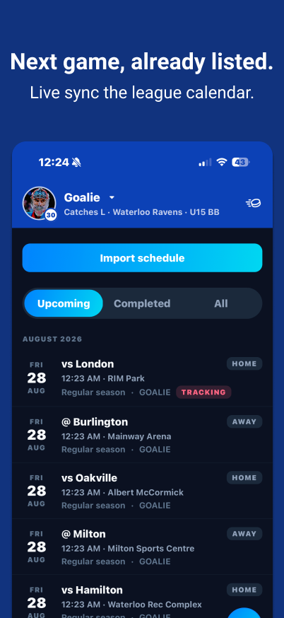 KeepBook schedule with live league calendar sync.